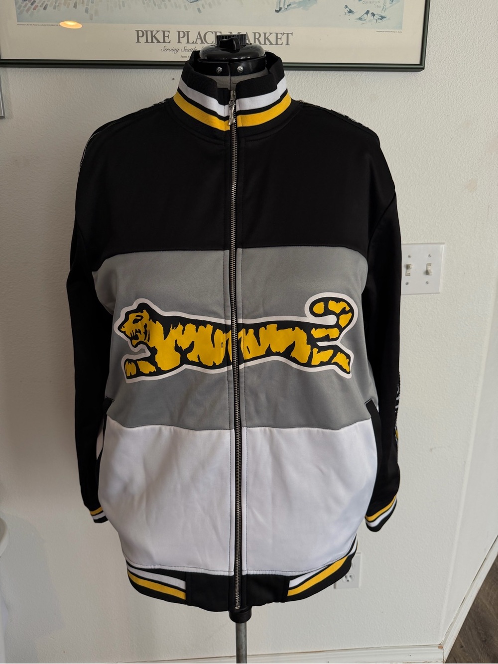 Le Tigre Black Gray White & Yellow Tiger Stripe Track Jacket